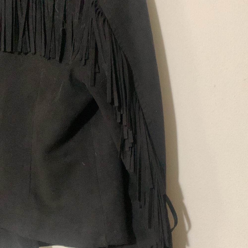 Mural Black Women’s Faux Leather Jacket with Fringe - Picture 8 of 13